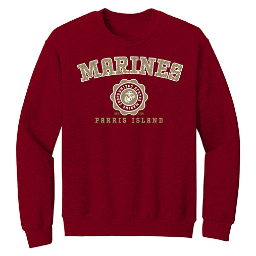 MARINES STITCH PUFF INK PARRIS ISLAND ADULT USMC CREW SWEATSHIRT ED