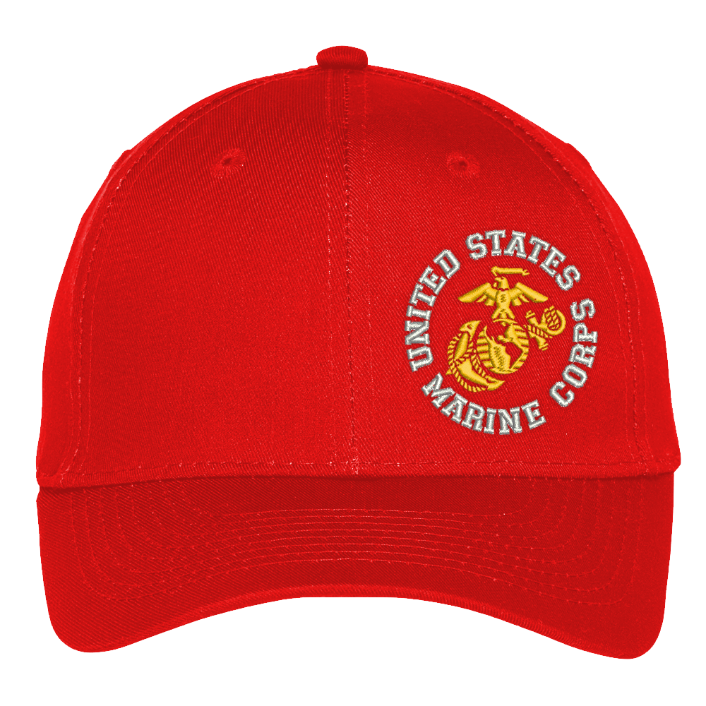 EGA Circle Offset Embroidered USMC Hat - Red