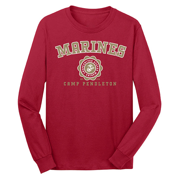 USMC STITCH PUFF INK CAMP LEJEUNE ADULT USMC LONG SLEEVE T-SHIRT
