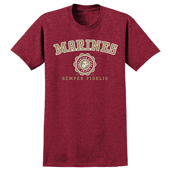 MARINES STITCH/PUFF ADULT S/S TEE A.CHERRY RED