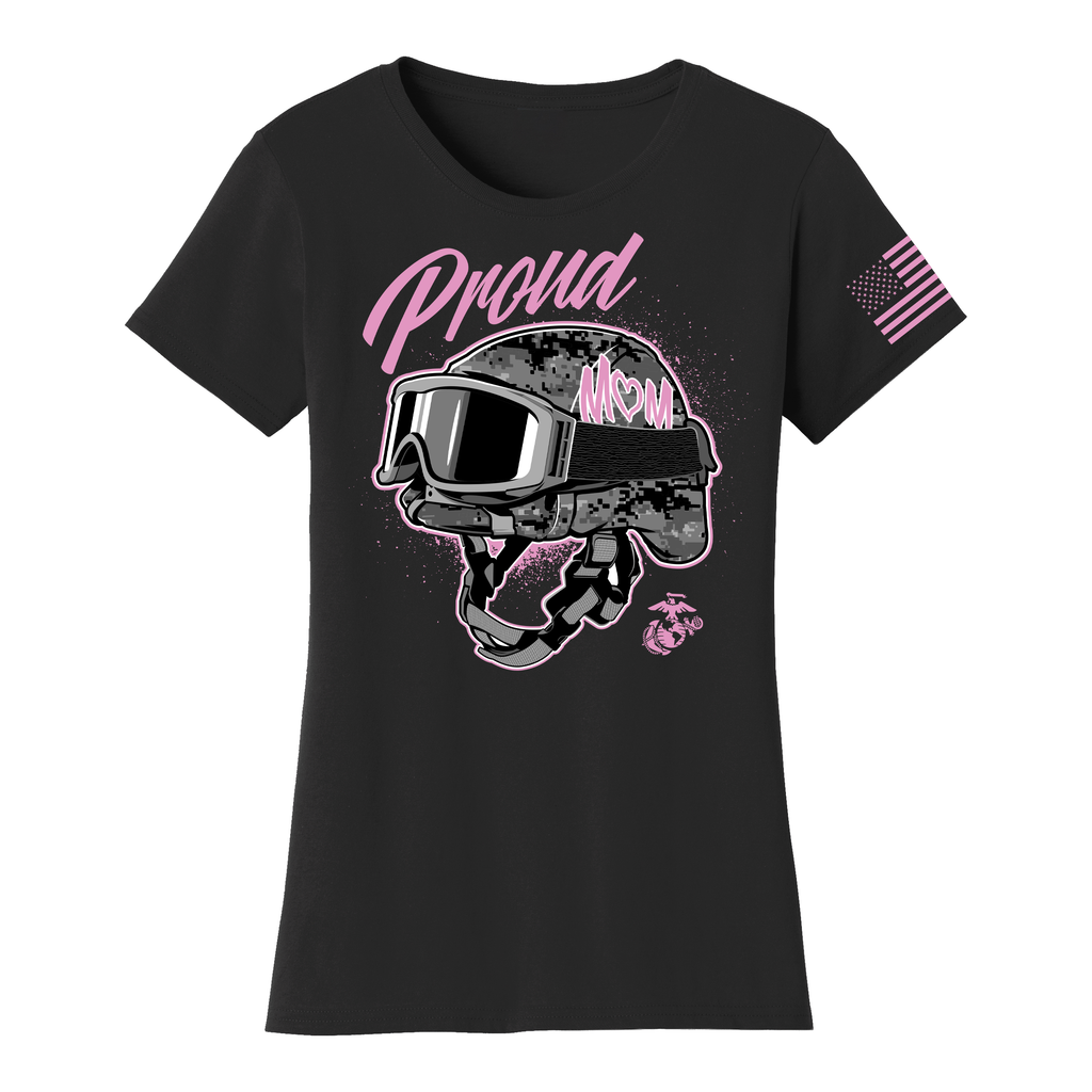 HELMET PROUD MOM LADIES USMC T-SHIRT