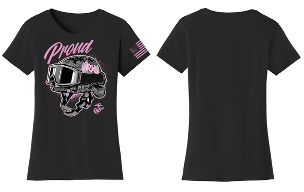 HELMET PROUD MOM LADIES USMC T-SHIRT