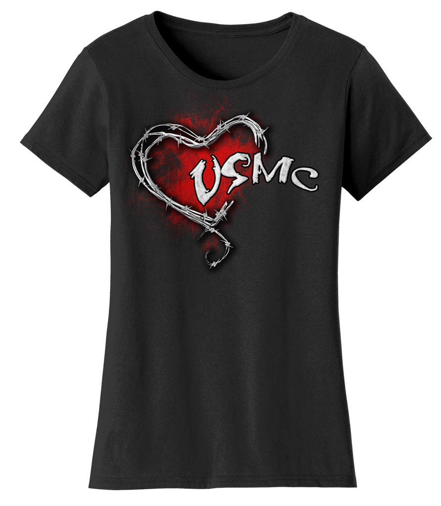 Barbed Heart USMC Ladies Tee-Black