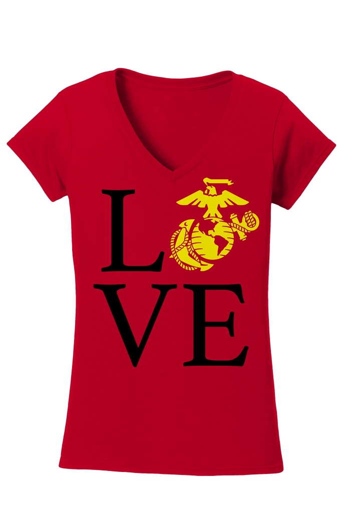 EGA Love Ladies USMC V-Neck Tee-Red