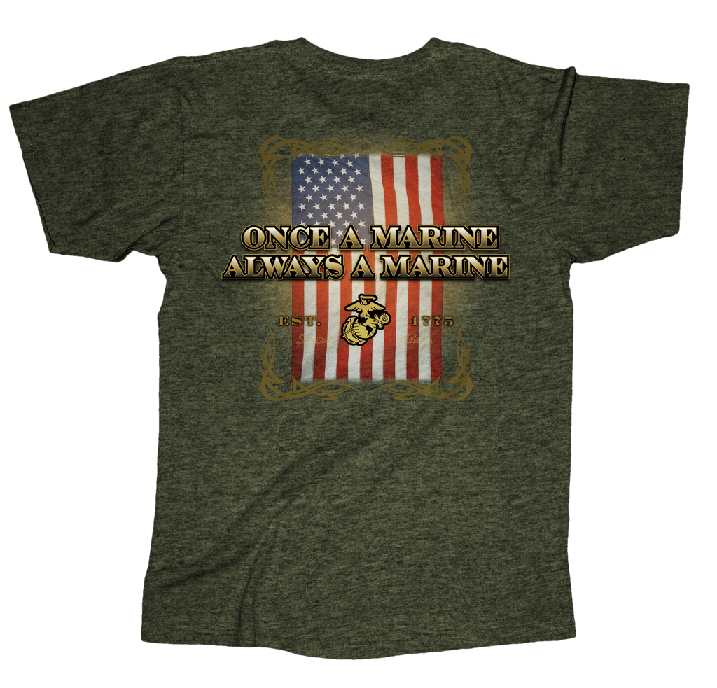 Once A Marine Always A Marine Adult USMC T-Shirt-Heathered Military Green