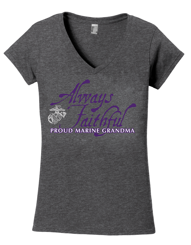 Always Faithful Proud Grandma USMC V-Neck Tee-Sport Grey