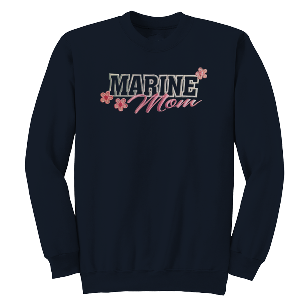 Marine Mom USMC Adult Embroidered Sweatshirt Navy Frontline
