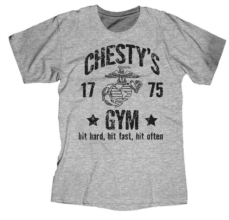 Chesty's Gym USMC Mens Tee-Sport Grey w/Black