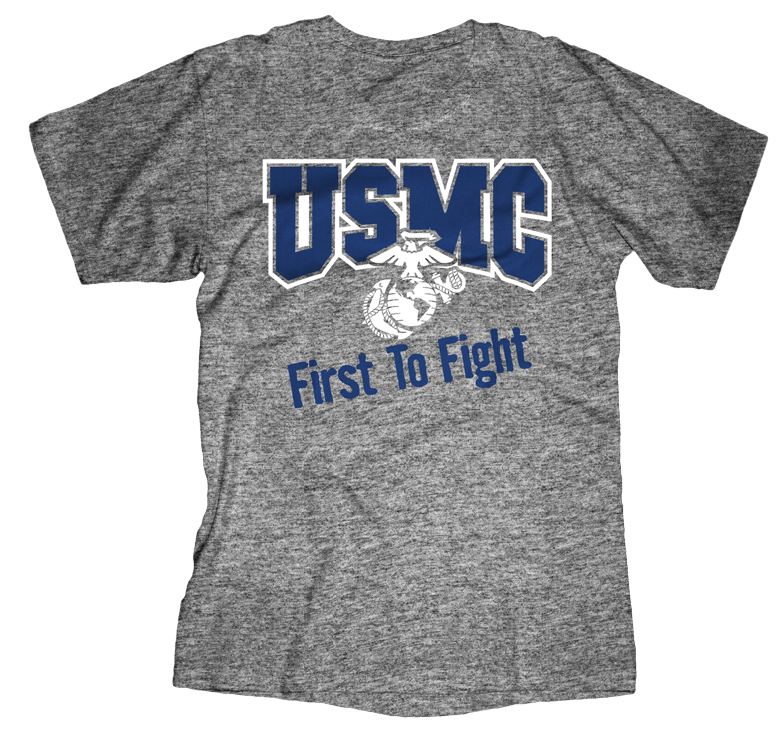 First To Fight USMC Mens Tee-Sport Grey
