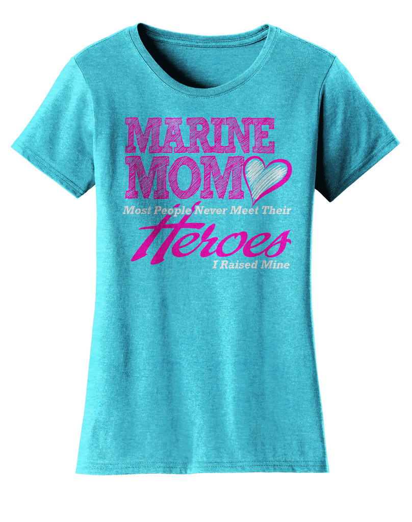Heroes Marine Mom USMC Ladies Tee-Heather Sapphire