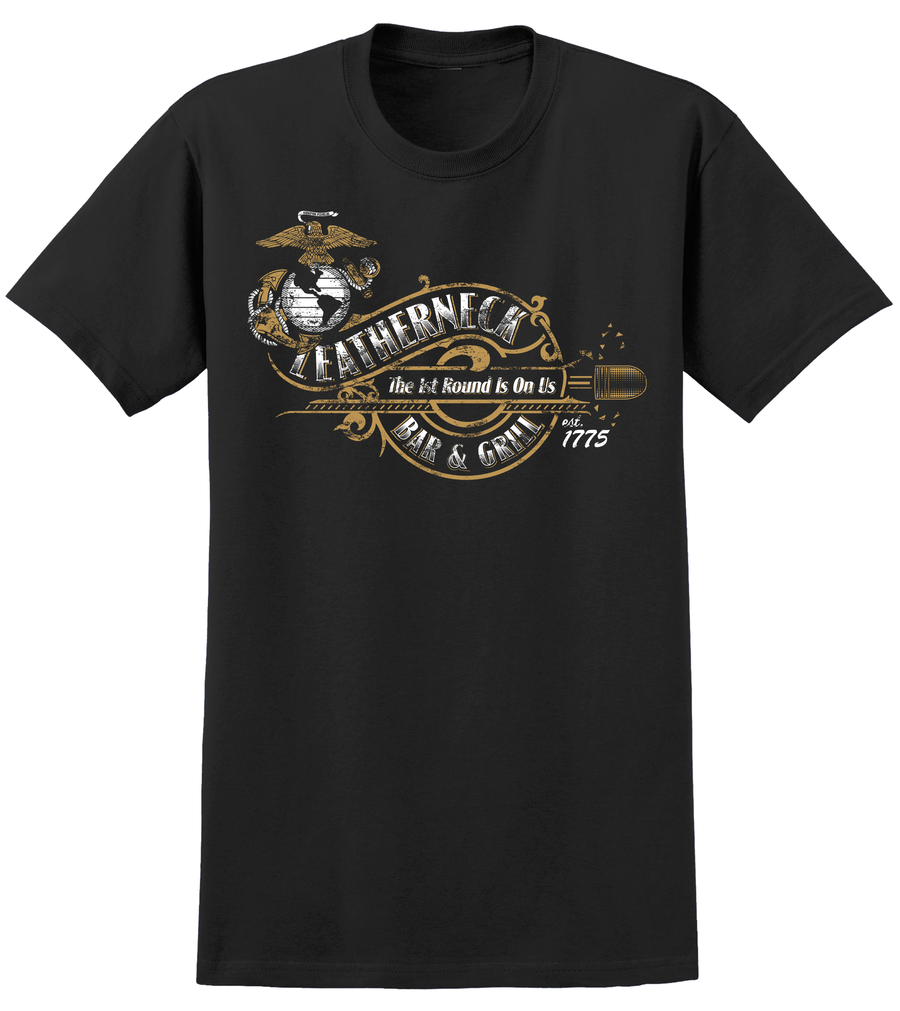 LEATHERNECK BAR & GRILL Mens USMC Tee Frontline Military Apparel