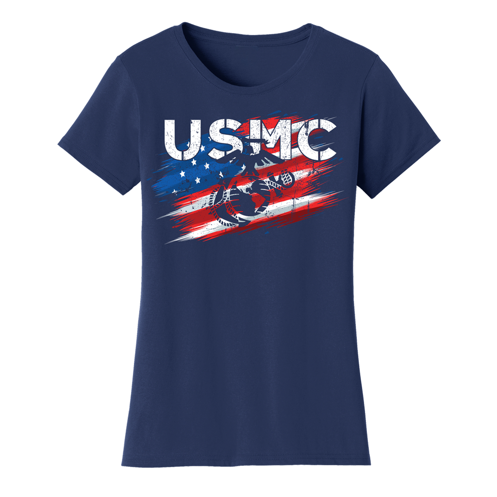 STENCIL FLAG Ladies USMC T-shirt