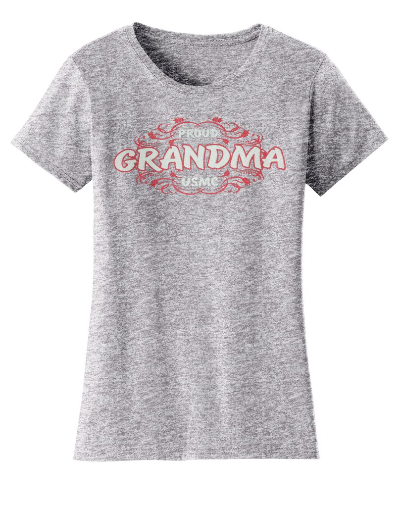 Proud Grandma USMC Ladies Tee-Sport Grey