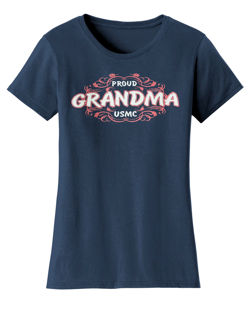 Proud Grandma USMC Ladies Tee-Navy