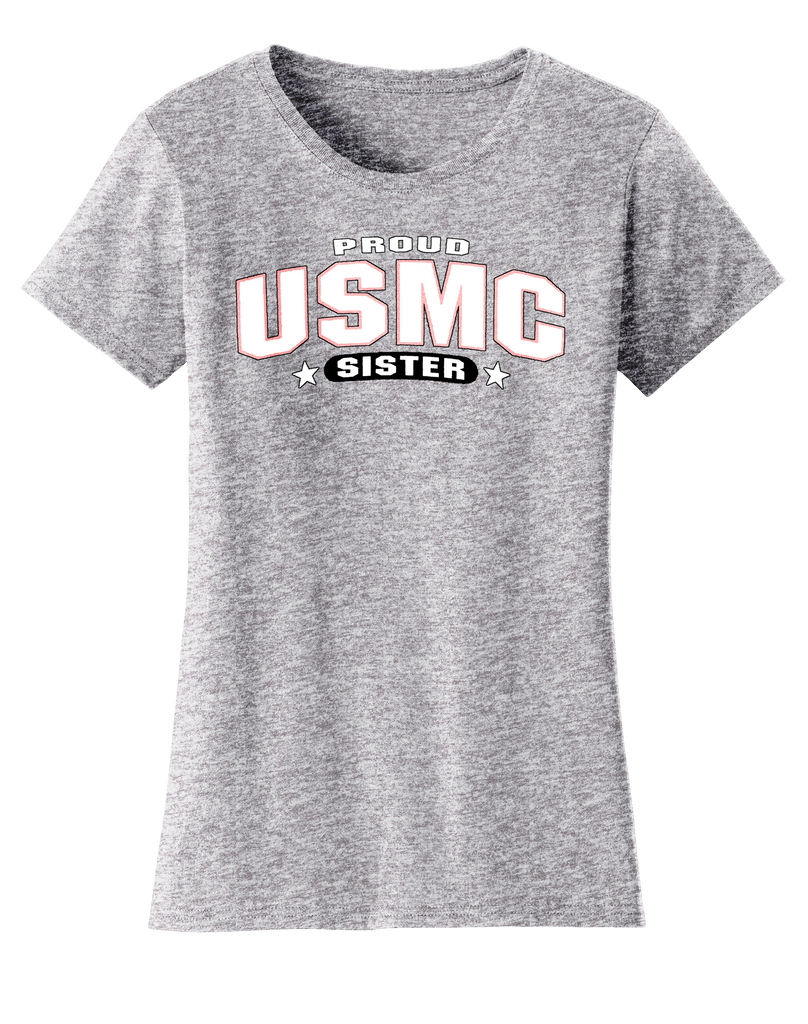 Proud USMC Sister Ladies Tee-GREY