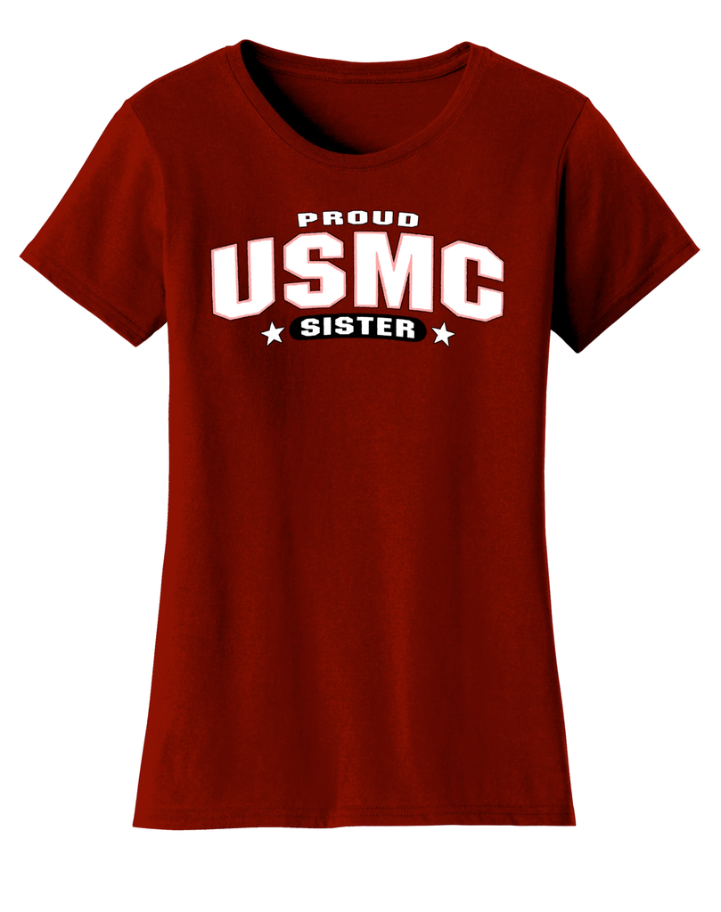 Proud USMC Sister Ladies Tee-Maroon