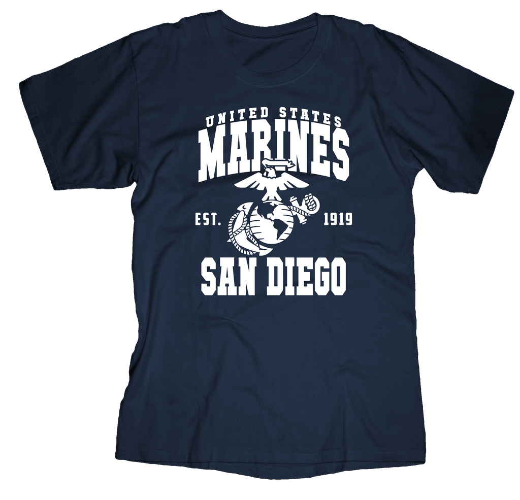 MARINES San Diego EST 1919 USMC Men's Tee-Heather Navy