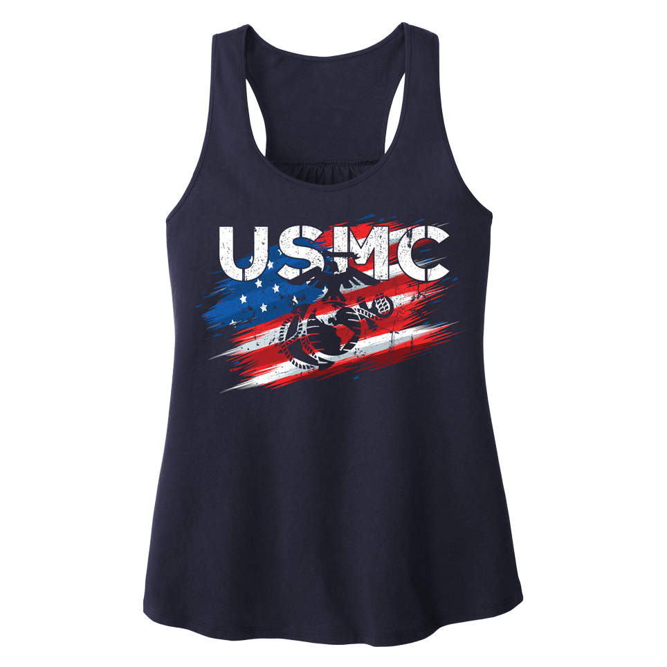 STENCIL FLAG Ladies USMC Racerback Tank Top
