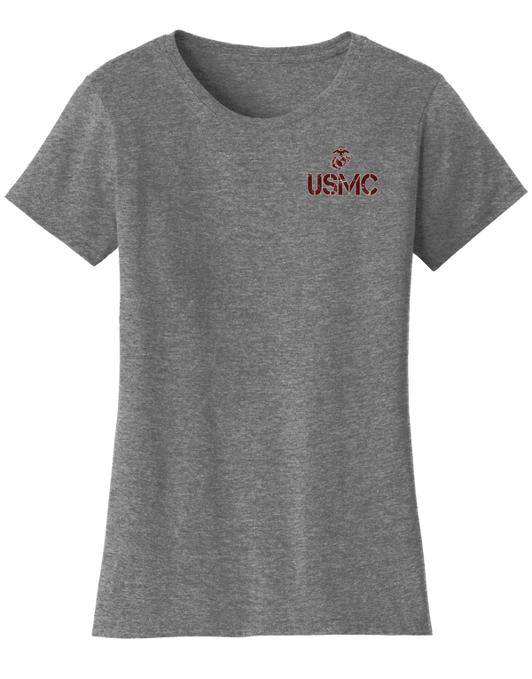 Rustic Proud Marine Wife USMC Ladies Tee - Graphite Heather